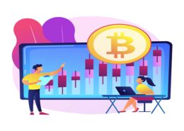 Cryptocurrency trading desk abstract concept vector illustration.